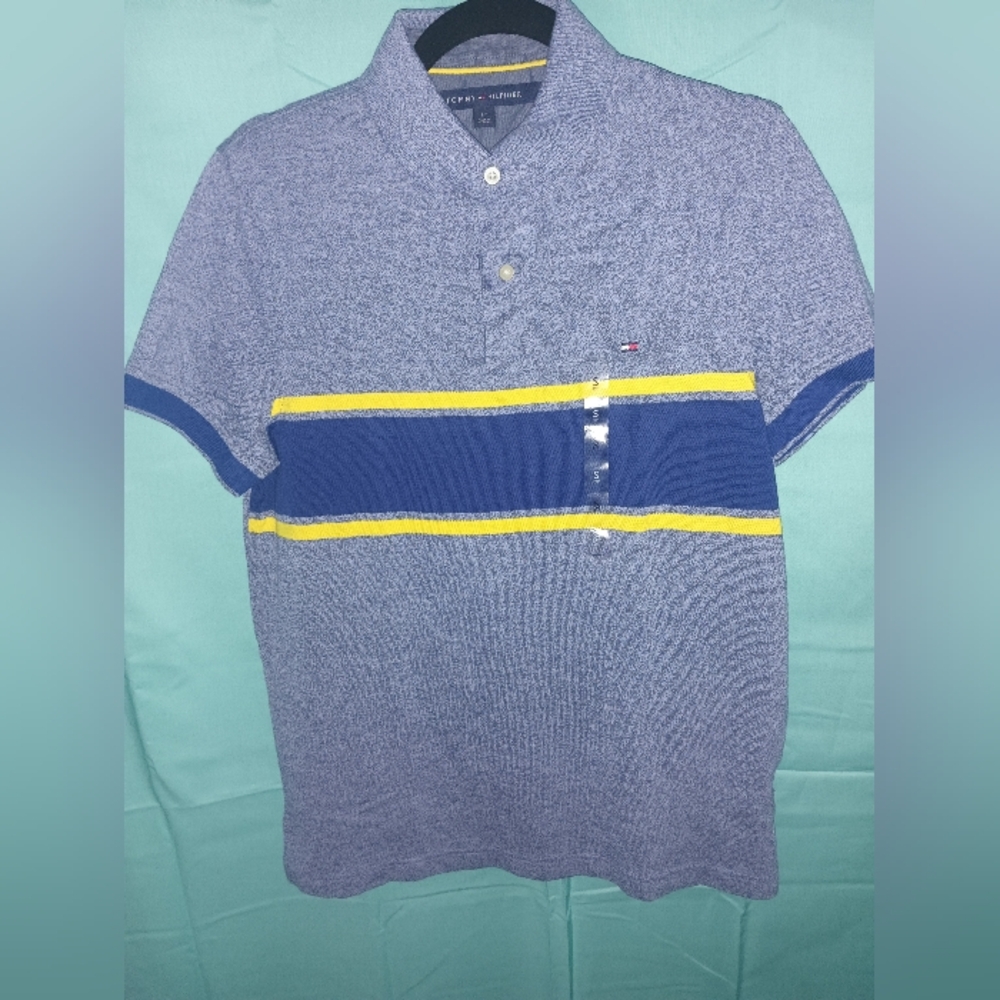 Men's Tommy Hilfiger Blue and Yellow Polo Shirt